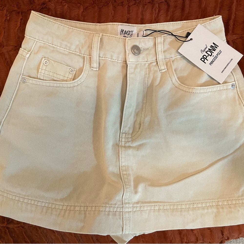 Princess Polly Cream Denim Mini Skirt
